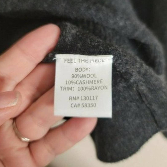 Feel The Piece Lowe Ribbon Lace Up Sleeve Wool V-Neck Sweater Size M/L Gray - Picture 6 of 8